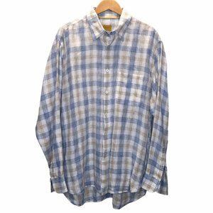 Robert Talbott Carmel Linen Button Down Shirt Men's XL Plaid Long Sleeve White